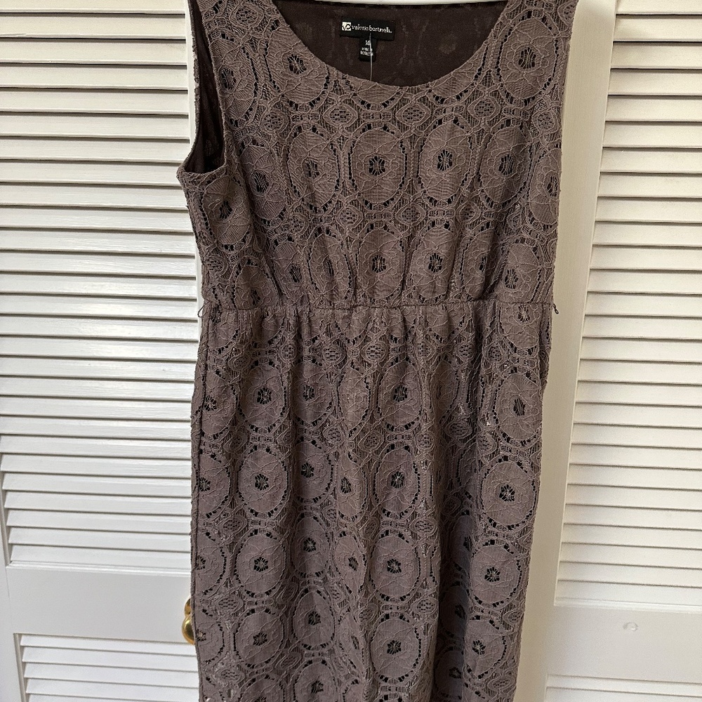 Cotton Lace Dress Taupe Gray Fully Lined Valerie Bertinelli Size 14 - Picture 4 of 11